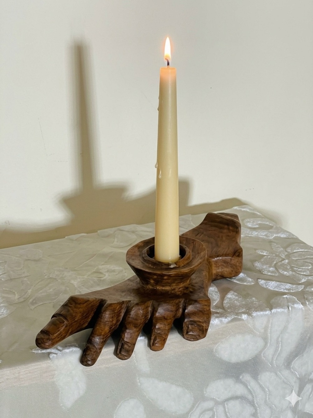 Vintage Hand-Carved Wood Art Sculpture MCM Folk Art Trinket / Candle Holder
